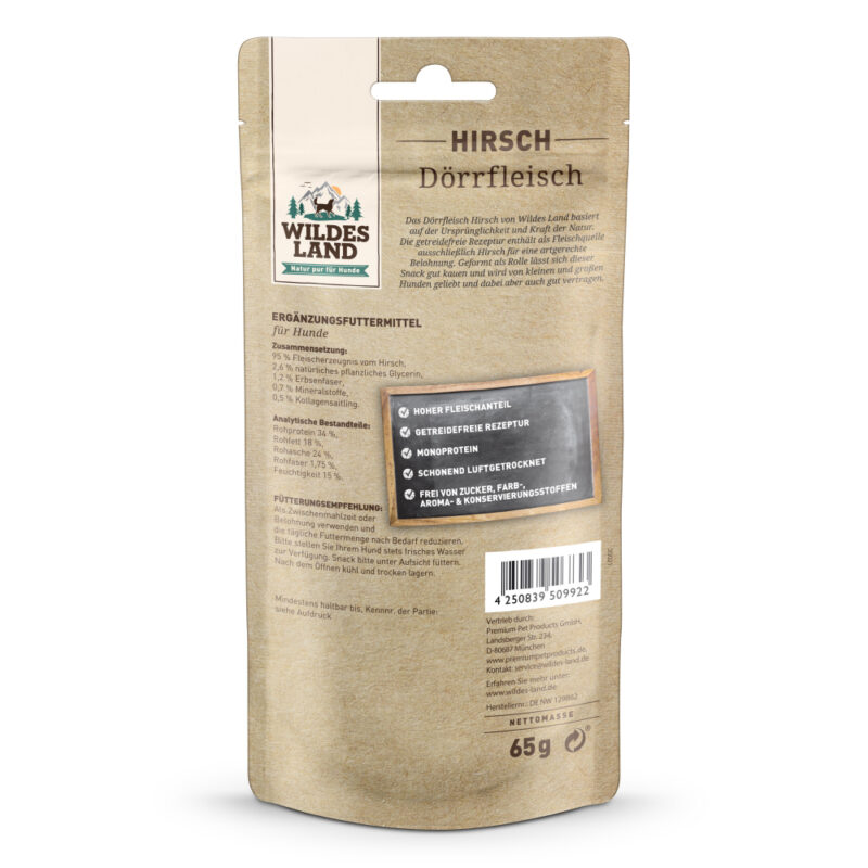 Wildes Land Dörrfleisch (3x Hirsch) 65g – Bild 2